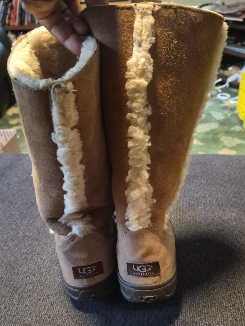 UGG Chestnut Suede Shearling-Lined Tall Boots - Picture 7 of 9